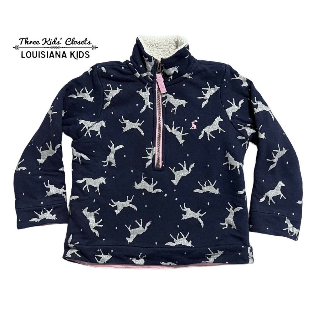 Joules 4Y Sparkly Unicorn Half-Zip Pullover Sweatshirt